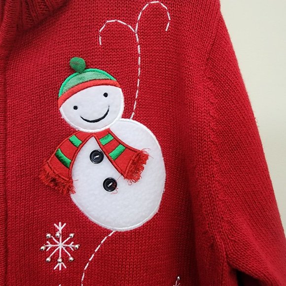 Vintage Classic Elements Christmas snowman zip front cardigan sweater woman's L - Picture 8 of 8